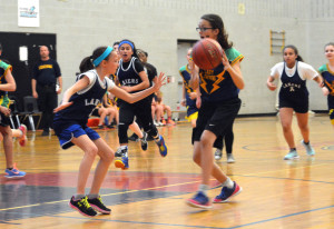 Photos by Brian Lockhart The Laurelwoods Elementary School Lady Lightning girl's basketball team play the Island Lake Lakers during the championship game of the Dufferin Elementary School girls' ‘A' pool basketball championships held at Westside Secondary School in Orangeville on Tuesday, May 12. The Lady Lightning played a great game but lost 20–10 in the final.  