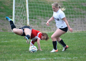 Photos by Brian Lockhart Girls Soccer – The Centre Dufferin District High School Royals girl's soccer team take on the Westside Secondary School Thunder on the soccer pitch at Westside on Monday, May 4. The Westside team left the field with a 6–0 win.