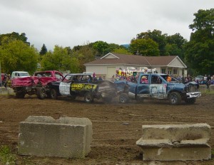 The derby this year had three pick-up trucks crashing into each other with the victor being Brad Kingsly.