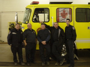 Some of the volunteer firefighters in Shelburne participating in the Open House which kicked off Fire Prevention Week. From left to right Ozzy Fleming, Mike Morell, Rob Sellar, Olaf Jensen and Andrew Kirkham