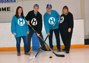 Photos by Brian Lockhart The fourth annual Hockey Night for Headwaters event took place at the Centre Dufferin Recreation Complex in  Shelburne on Saturday, November 21. The event feature a family skate follow by two fun hockey games featuring hospital staff. Event organizers Janet Gordanier, Stephen Gill, John Roberto, and Patty Napran, start the night with face off on the ice.