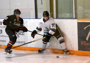 Photos by Brian Lockhart The Shelburne Sharks pulled off a 6–5 win over the Colborne Chiefs Monday (Nov. 16) night at the Centre Dufferin Recreation Complex. The game was tied at 5–5 with the Sharks taking the win in overtime.